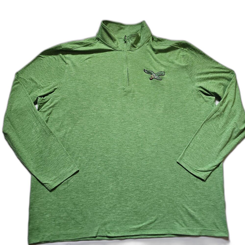 Men's Antigua Heather Kelly Green Philadelphia Eagles Hunk Quarter-Zip Jacket 2X
